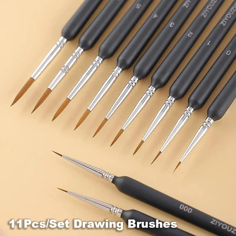 11Pcs/Set Brushes For Gouache Oil Watercolor Craft Painting