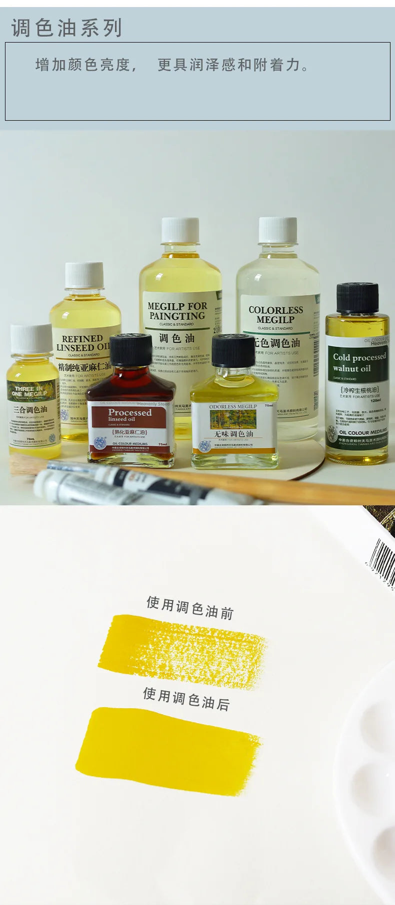 500ml Professional Oil Painting Medium Kit Varnishing Oil, Linseed & Walnut Oil for Artists - Non-Toxic Art Supplies