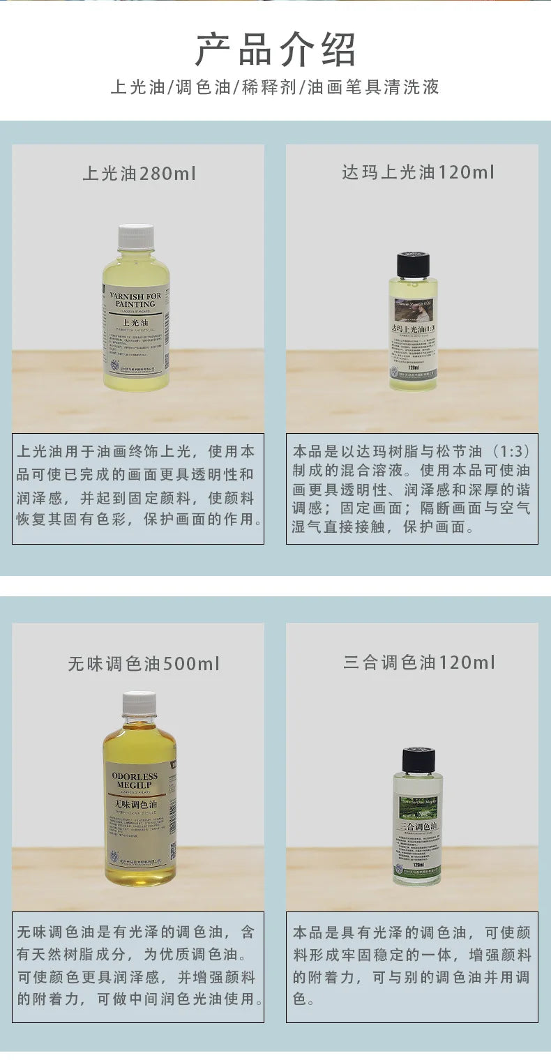 500ml Professional Oil Painting Medium Kit Varnishing Oil, Linseed & Walnut Oil for Artists - Non-Toxic Art Supplies
