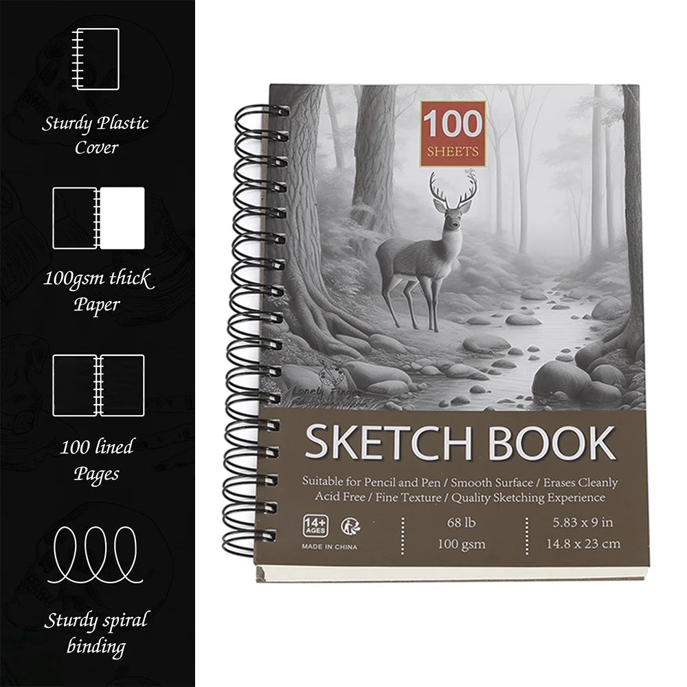 Sketch Book,100 Sheets 68lb/100gsm Acid-Free, Suitable for Pencil and Pen (14.8x23cm),Art Sketchbook for Drawing Pad for Artists