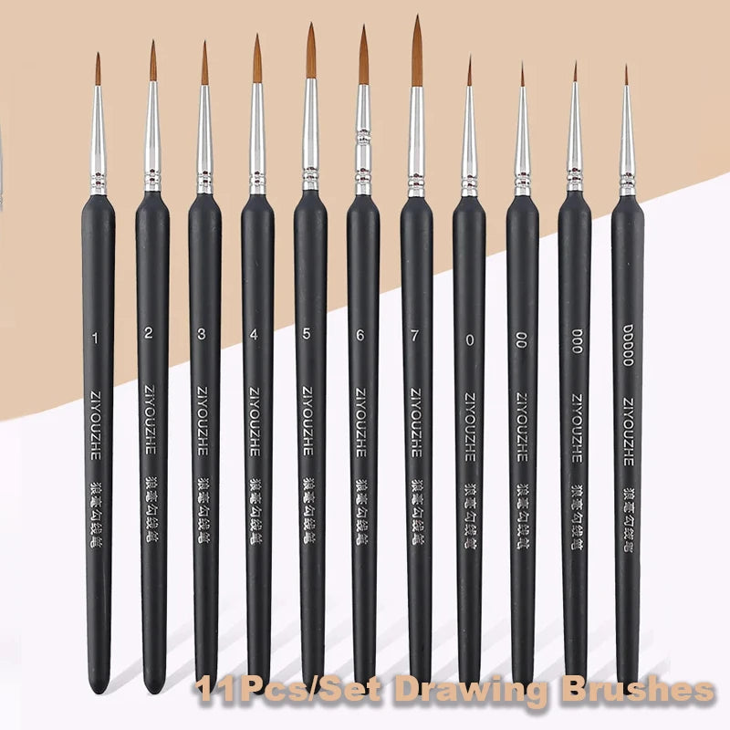 11Pcs/Set Brushes For Gouache Oil Watercolor Craft Painting