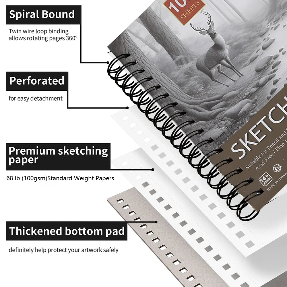 Sketch Book,100 Sheets 68lb/100gsm Acid-Free, Suitable for Pencil and Pen (14.8x23cm),Art Sketchbook for Drawing Pad for Artists